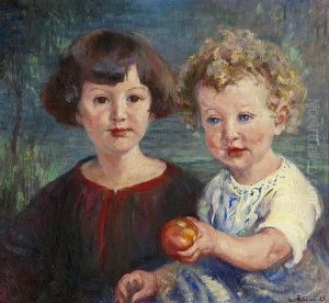 Zwei Kinder Vor Landschaft by Carl August Liner