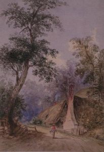 A Figure On A Rural Road by Henry Harris Lines