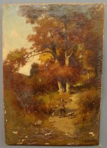 Forest Landscape With A Hunter A Dog by Charles Linford