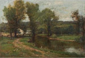 Farmhouse Along A River by Charles Linford