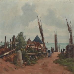Fishing Village At The Coast Of Brittany by Henri Linguet
