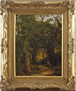 A Woman On A Woodland Track by James Thomas Linnell