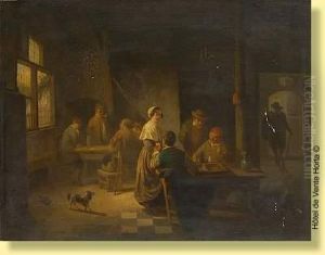 Joueurs De Jacquet Dans Un Interieur by Willem Linnig
