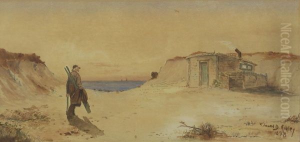 Old Man Carrying Oars In The Dunes Near A Shanty. Signed Lower Right Edmund D. Ashley - view 1