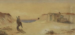 Old Man Carrying Oars In The Dunes Near A Shanty. Signed Lower Right Edmund D. Ashley by Frank B. Ashley Linton