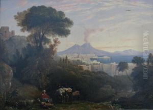 A View Of The Bay Of Naples With Vesuvius Beyond by William Linton