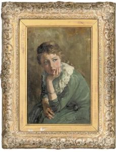 Portrait Of A Young Girl, Seated Half-length, In A Blue Dress by Ferdinand Ernst Lintz