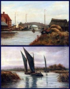 Potter Heigham Bridge And Wherries On The Broads by Percy Lionel