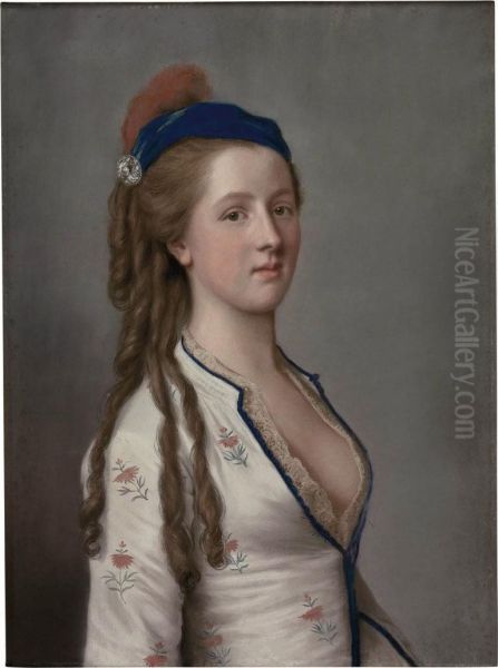 Portrait Of Lady Ann Somerset, Countess Of Northampton, Half-length, Wearing A Floral Dress With A Lace Shirt And A Blue Hat With A Red Feather - view 1