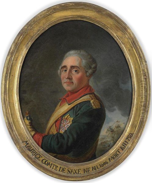 Portrait Of Comte Maurice De Saxe As A Marechal De France, Half-length, With The Order Of The White Eagle And Holding A Marshal's Baton, A Battle-scene Beyond - view 1