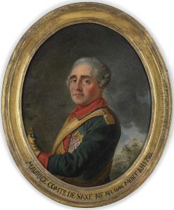 Portrait Of Comte Maurice De Saxe As A Marechal De France, Half-length, With The Order Of The White Eagle And Holding A Marshal's Baton, A Battle-scene Beyond