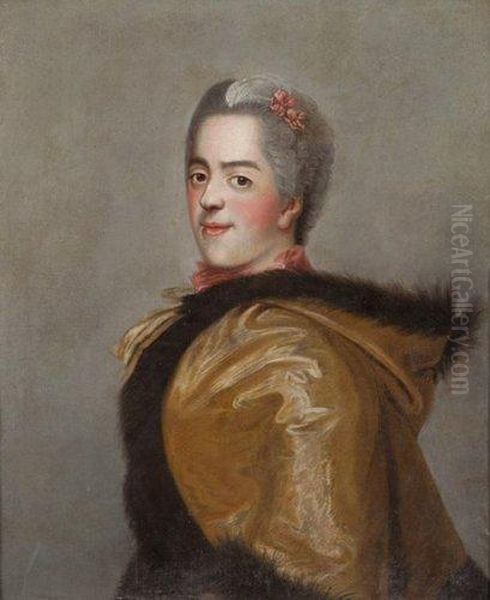 Portrait De Jeune Femme A La Veste Jaune Bordee De Fourrure - view 1