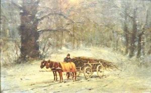 Wood Cart In Winter by William Lippincott