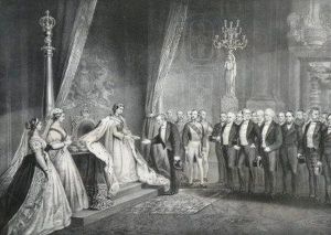Disraeli And His Ministry Delivering Seals Of Office To Hrh Queen Victoria by Samuel Lipszyc
