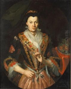A Portrait Of A Lady, Half-length, Wearing An Embroidered Gown, Holding A Ring