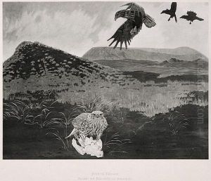 Seeadler Und Islandfalke Mit Schneehuhn