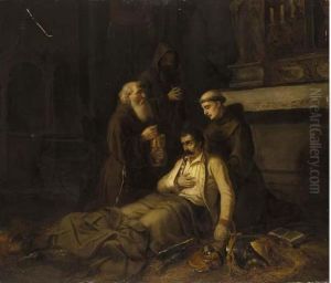 A Wounded Soldier Receiving The Last Rites by Karl Joseph Litschaur
