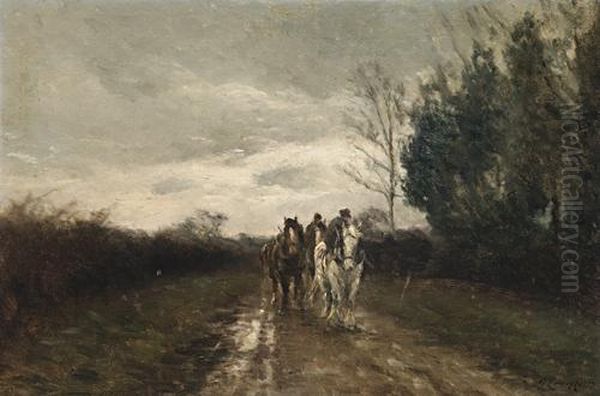 Horses In A Country Lane - view 1