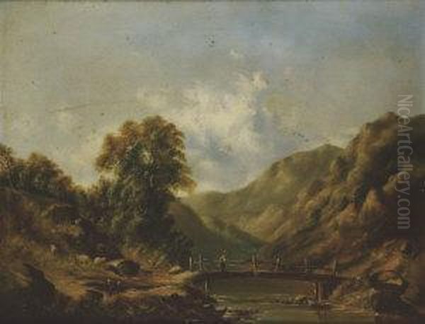 Shepherd Fishing From A Bridge In A River Valley. - view 1