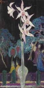 Orchids With Oriental Screen by Dorothea Litzinger