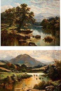 Welsh River Landscape With Mountainous Backgrounds by Horace Mann Livens