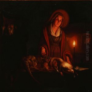 A Woman Selling Poultry From A Booth By Night