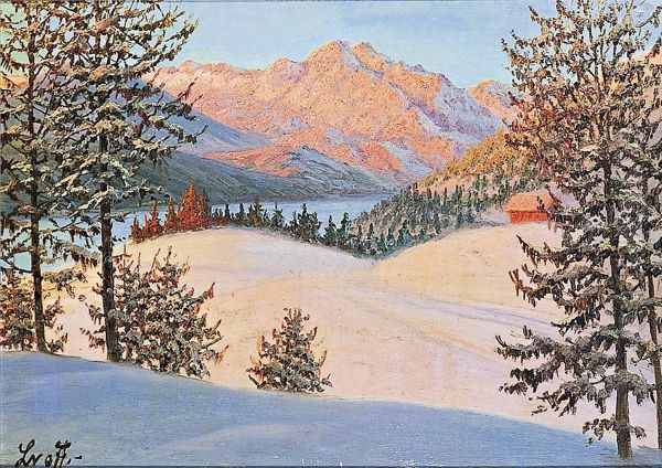 Bord De Lac Sous La Neige Au Soleil Couchant - view 1