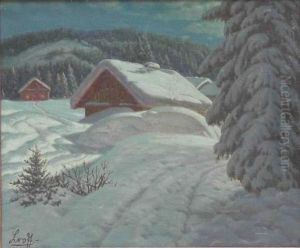 Paysage Hivernal Aux Chalets by Piotr Ivanovitch Livoff