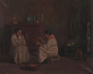 Two Women In An Interior by Sebastian Llanos Y Valdes