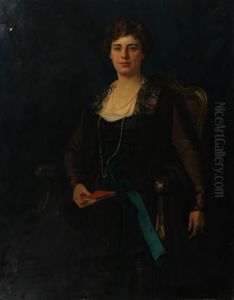 Portrait Of A Lady, Three Quarter Length, Seated, A Book In Her Lap