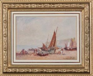 Fishing Boats On A Beach by Robert Malcolm Lloyd