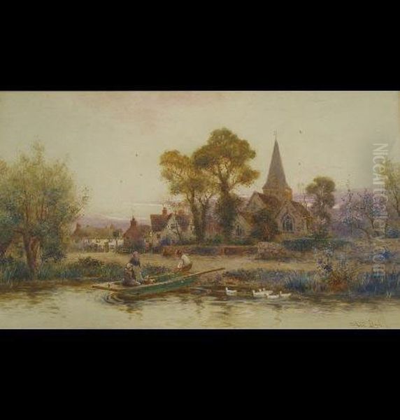 Village Scene With A Church And Houses - view 1