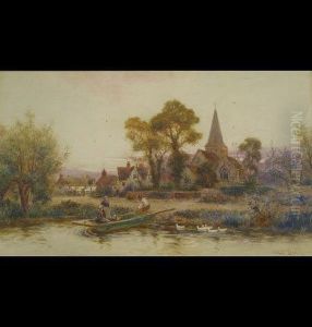 Village Scene With A Church And Houses by Walker Stuart Lloyd