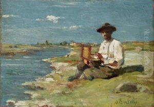 Pittore In Riva Al Fiume by Achille Locatelli