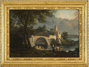 Paesaggio Laziale Con Ponte E Pescatori