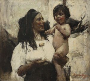 Erminia And Little Angel by Romualdo Locatelli