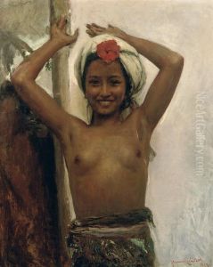 Young Balinese Girl With Hibiscus by Romualdo Locatelli