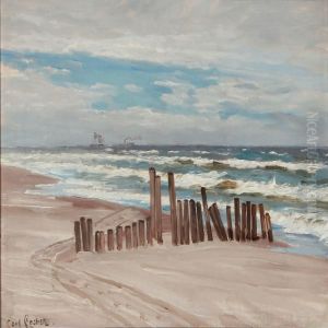 Seashore With A Breakwater by Carl Locher