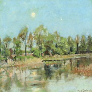 Moonlight Scene By A Forest Lake by Carl Locher