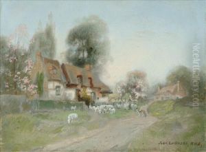 Sheep By A Cottage Garden by John Lochhead