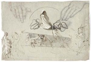 Studies Of Fairies; Also A Pair Of Hands by William Lock Of Norbury
