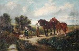 Two Horse Team And Drover, Young Girl And Dog By A Stile Two Horse Team And Drover, Young Girl And Dog By A Stile
