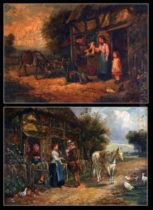 Figures And Animals Before A Cottage Figures And Animals Before A Cottage