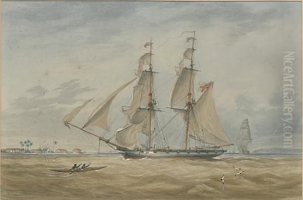 A Royal Navy Brig On Anti-slavery Patrol Heaving-to Off The African Coast - view 1