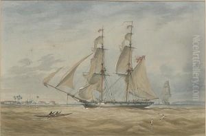 A Royal Navy Brig On Anti-slavery Patrol Heaving-to Off The African Coast by Charles Arthur Lodder Capt.