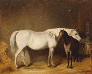 Mare And Foal In A Stable by James Loder