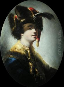 Portrait Eines Mannes In Orientalischem Gewand Und Kopfbedeckung Mit Einer Feder Portrait Eines Mannes In Orientalischem Gewand Und Kopfbedeckung Mit Einer Feder