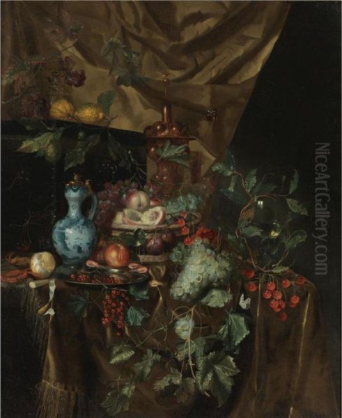 Basket Of Fruit On A Draped Table - view 1