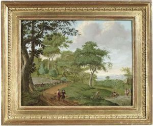 Wooded Landscapewith Travellers On A Pathway by Pieter Loen