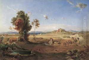 Orientalische Landschaft Mit Einer Karawane